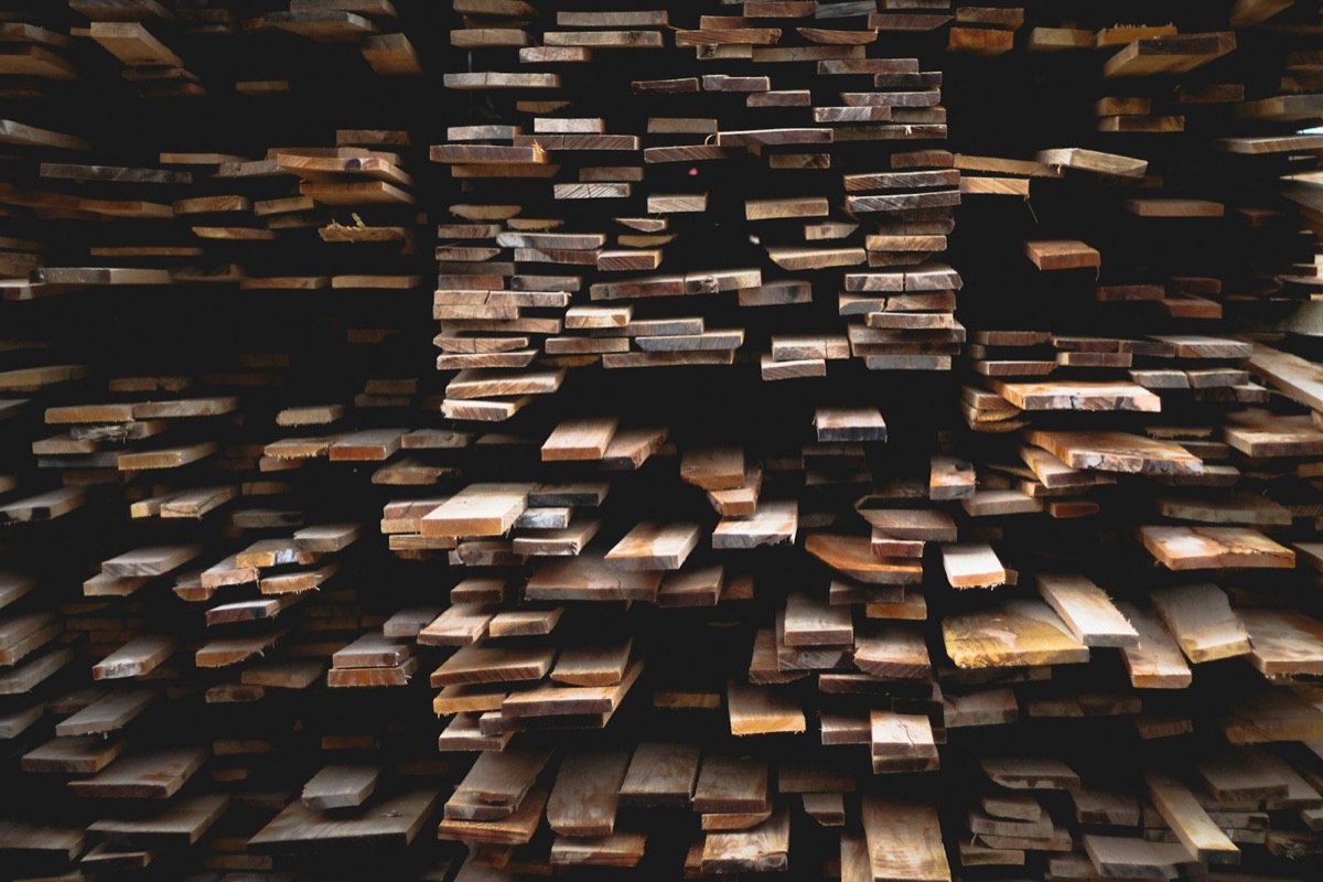 Stacked timber planks
