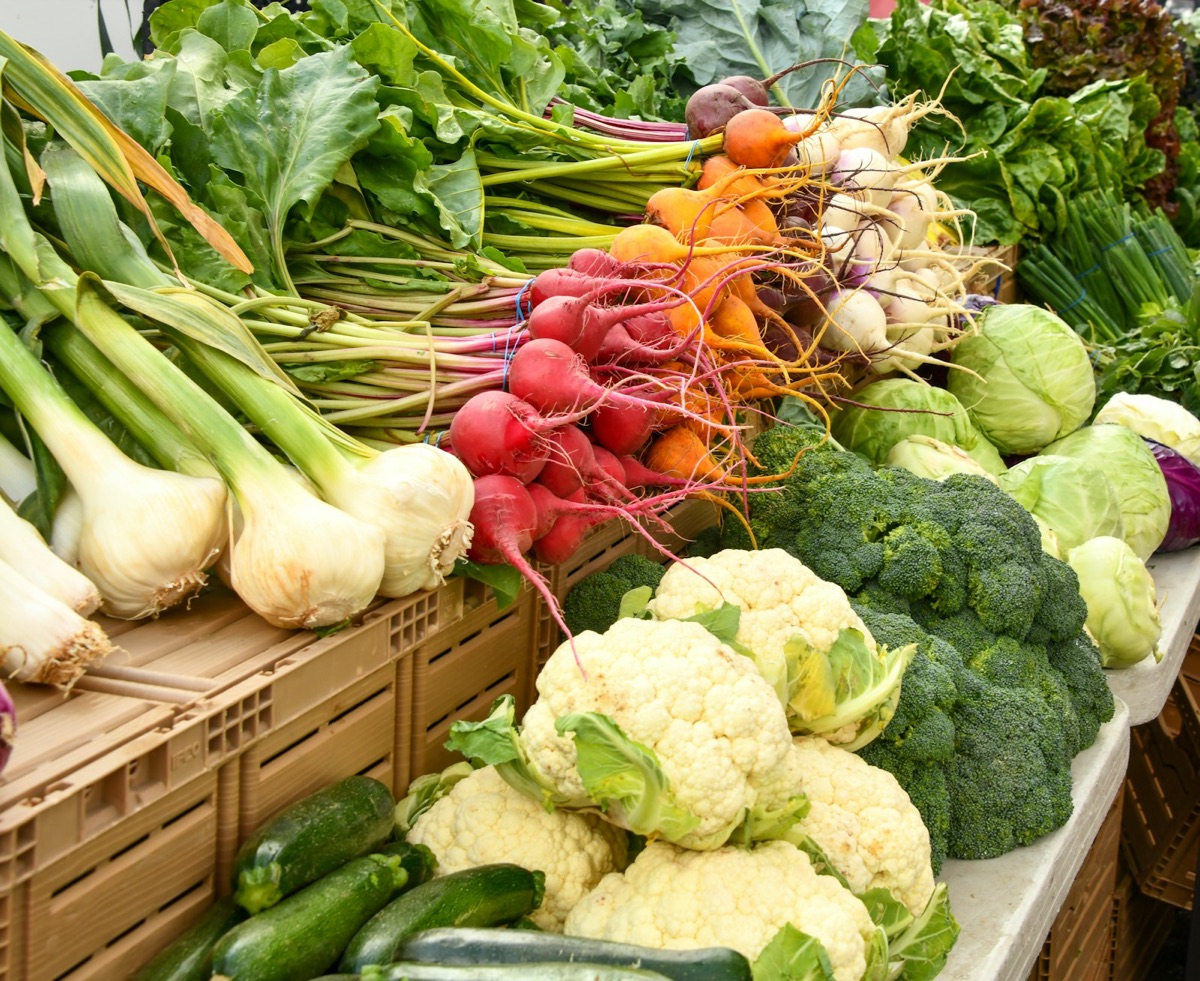 Fresh vegetables on a market stall