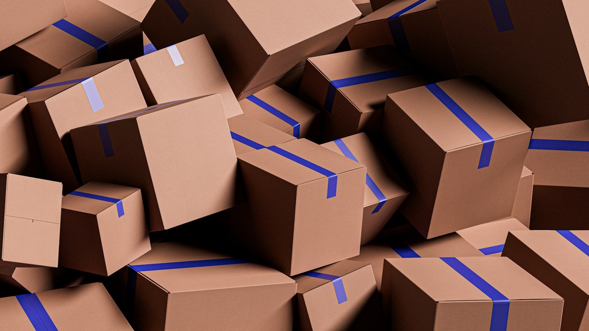 A pile of brown cardboard boxes